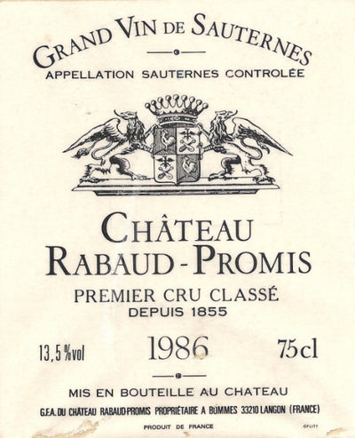 Château Rabaud Promis, 1er Grand Cru Classé, Sauternes, 1961