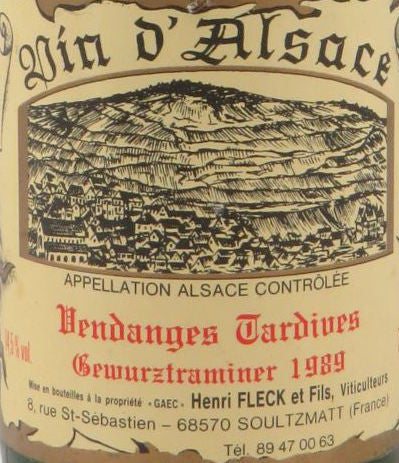 Domaine Henri Fleck, Tokay Pinot Gris, Vendanges Tardives, 1990