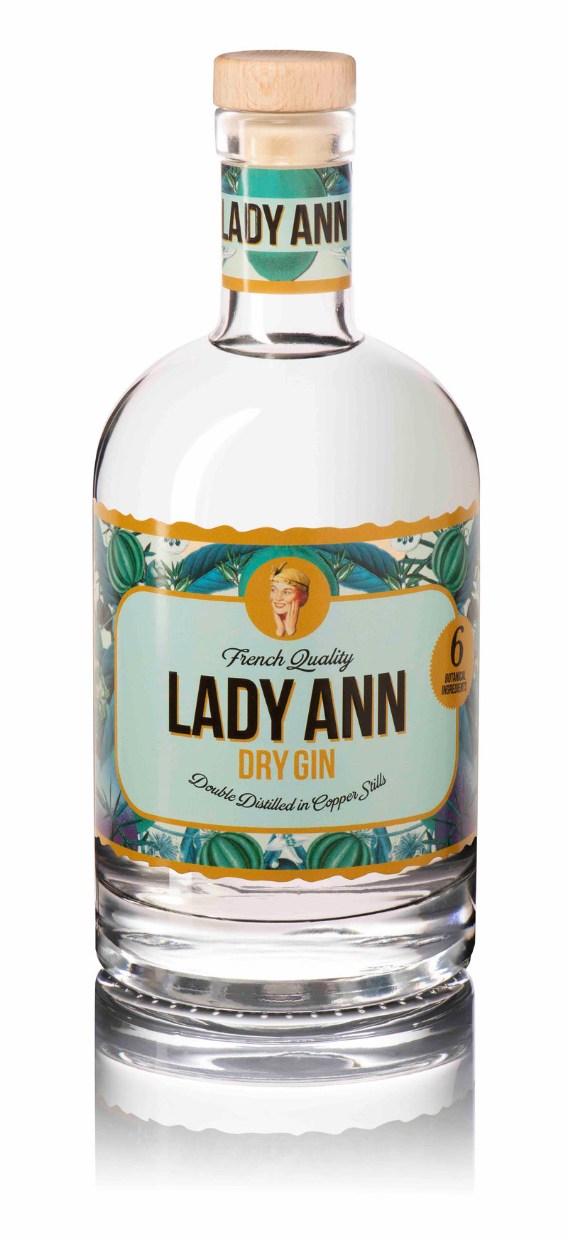 Lady Ann, Dry Gin, Distillé et Embouteillé en France, 70cl